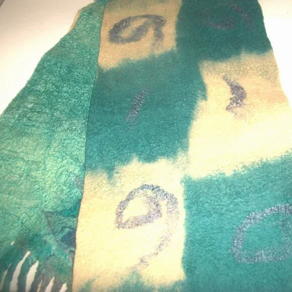 Vintage 1 of a Kind Handmade Hand-dyed Reversible Felted-Wool Scarf 66 X 18